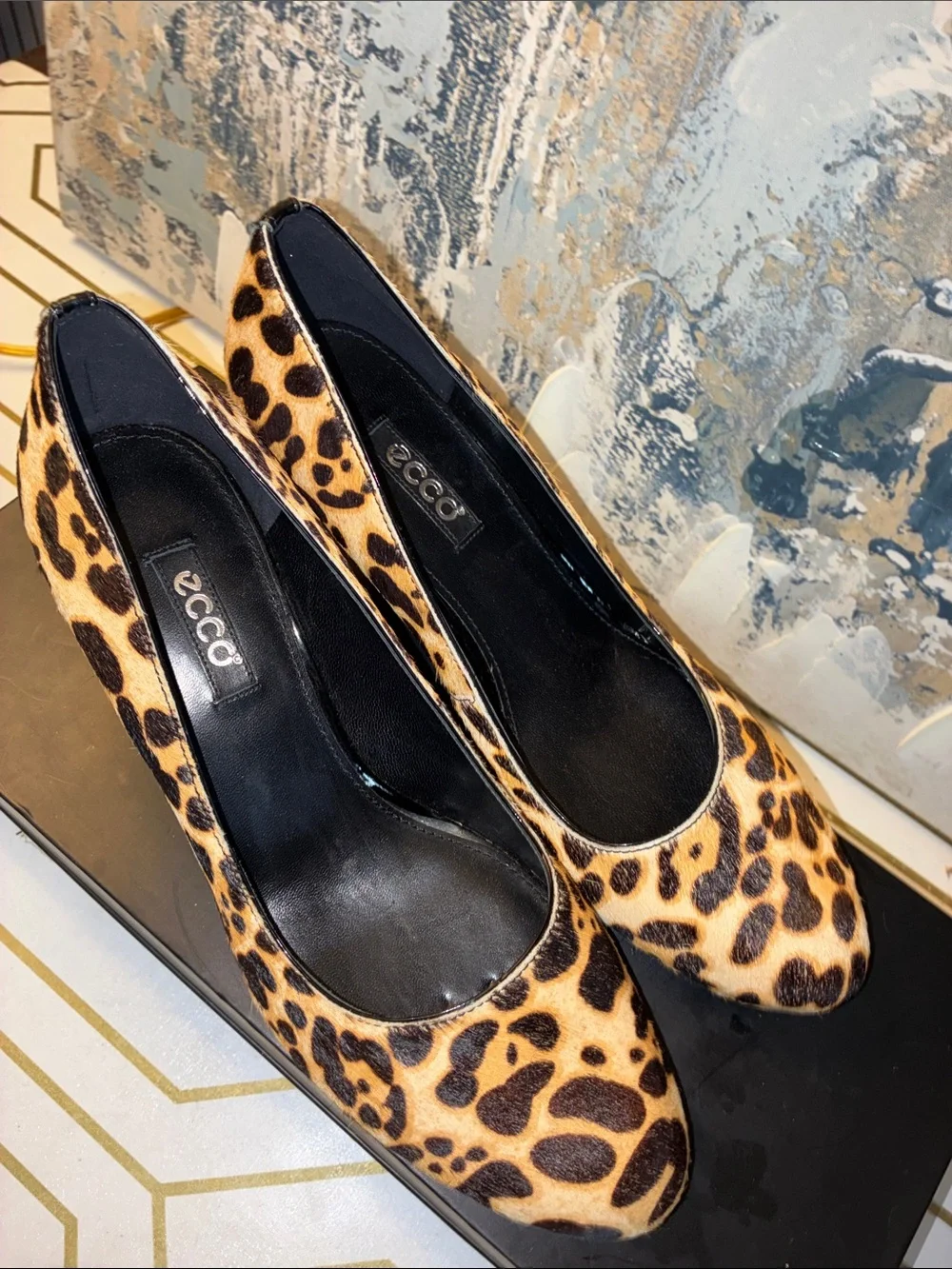 NWOT ECCO Leopard Print Wedge Pumps - Calf-hair Size10